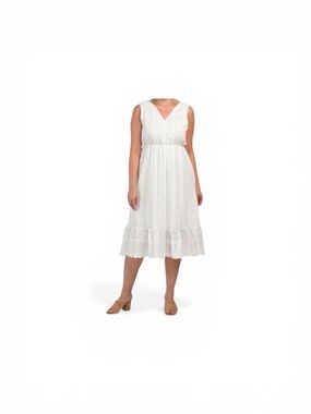 Lungo L'arno Italy Plus Ruffle Hem Cotton Eyelet Midi Dress size large